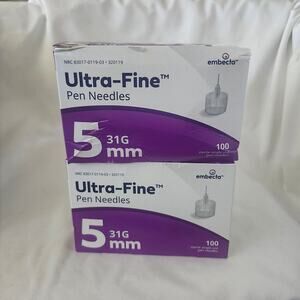 2 Boxes x 100 Total Ultra-Fine Mini Pen Needles 5mm x 31G New in Box B19